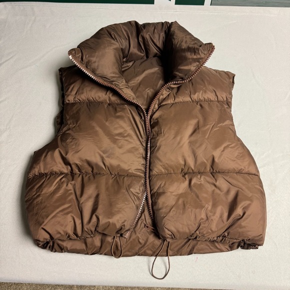 Brown Quilted Puffer Vest M Cocoa Neutral Quiet Luxury Minimalist Capsule - Picture 4 of 14
